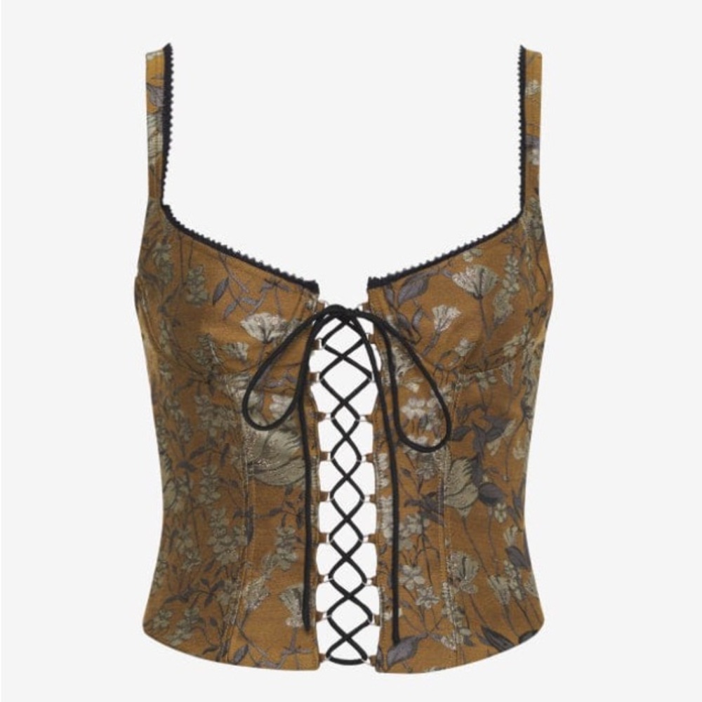 NWT Rumored Renaissance Corset Crop Top Green Floral Size S
